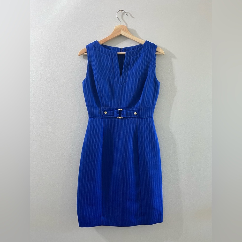 Royal Blue textured Dress with gold hardware